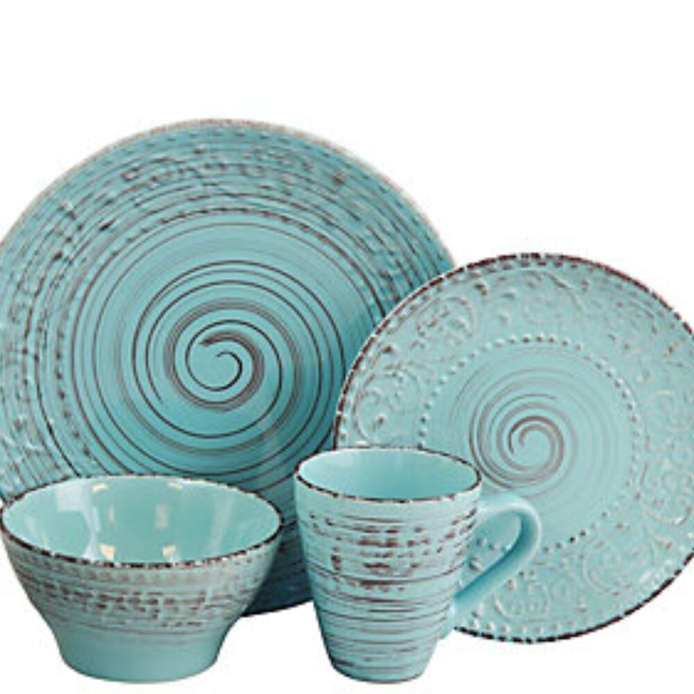Malibu 16-Piece Coastal Turquoise Stoneware Dinnerware Set (Service for 4)